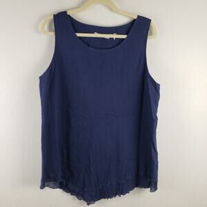 Soft Surroundings Women's L Sleeveless Layered Crepe Top Navy Blue Coastal Beach